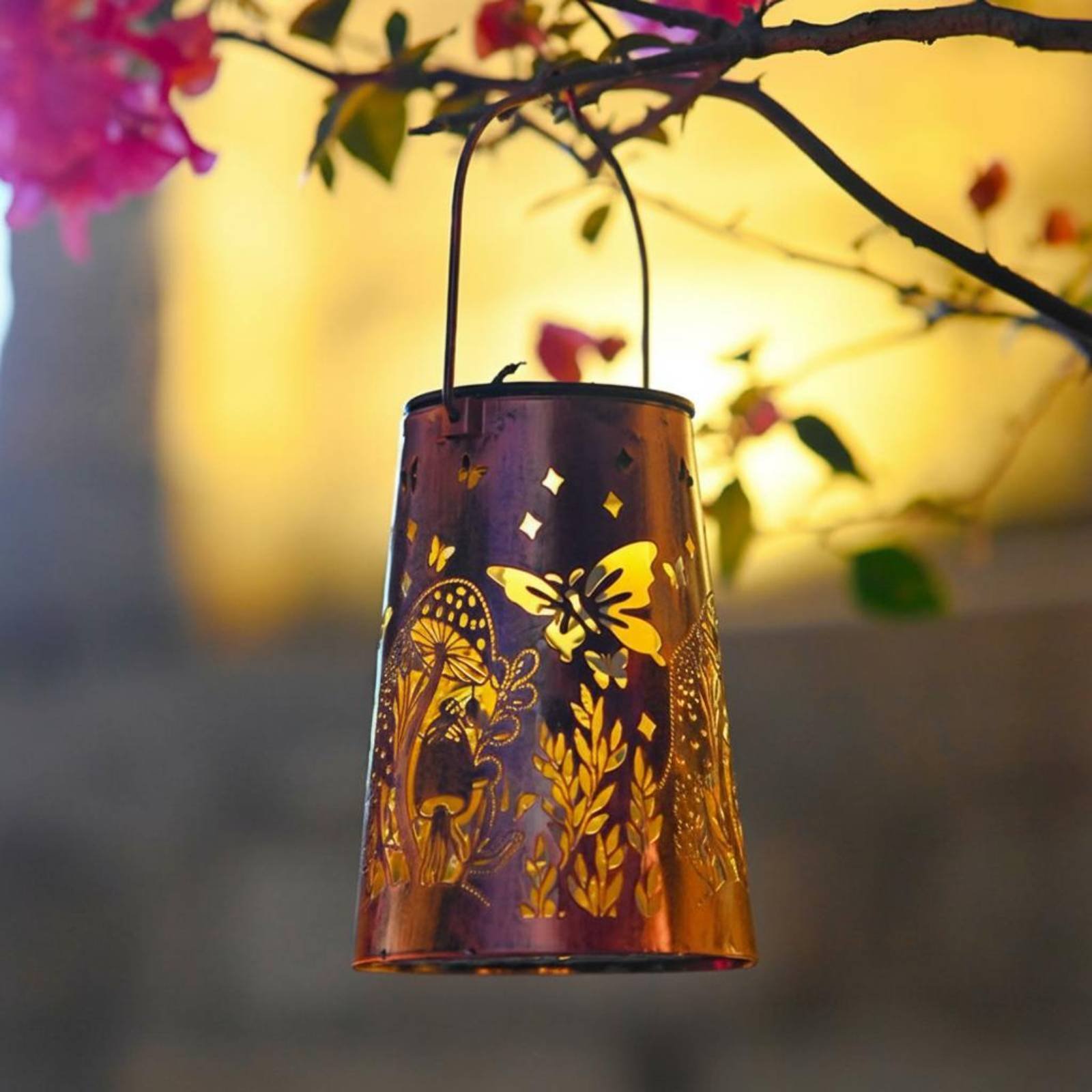 Lighting Design Decor - Blumengarten-Laternenmuster Gartenleuchte Automatische Ein/Aus-Funktion Schmiedeeisen Hängelampe