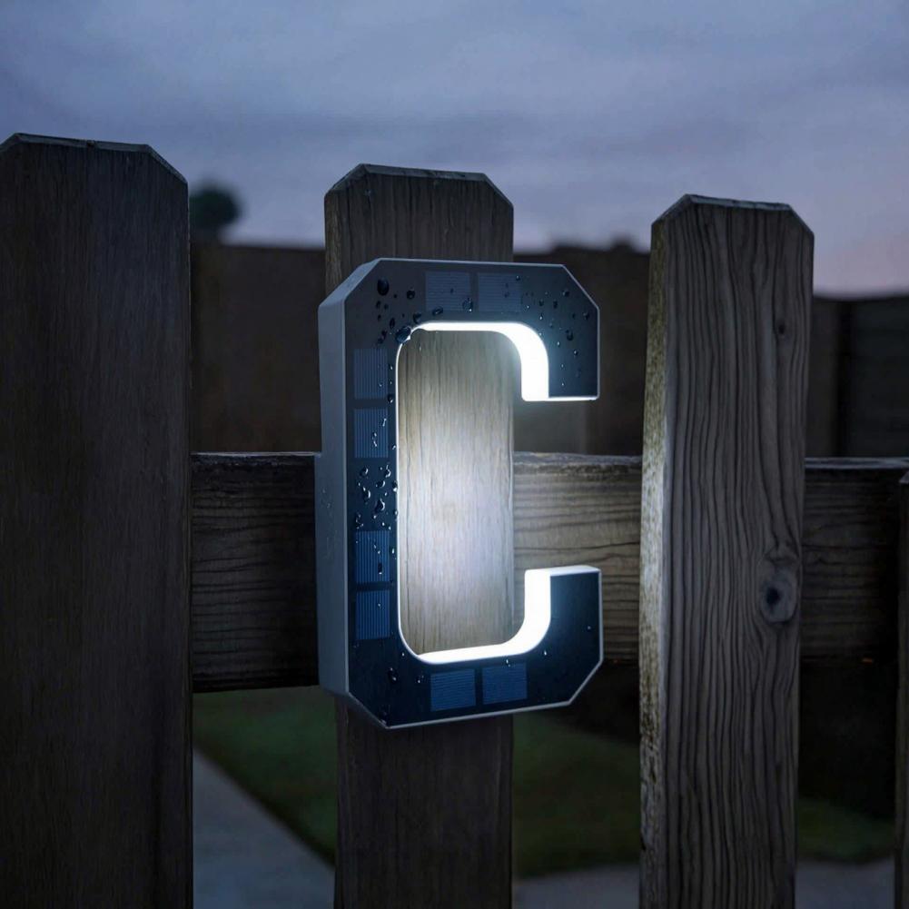 Decor Lighting Address - Solarbetriebenes Hausnummernschild, LED-beleuchtete A-D Buchstaben und