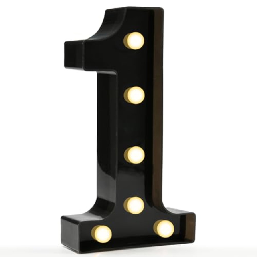 Light Up Letters Marquee - Dekorative LED-Leuchtbuchstaben und -Zahlen, Schwarze Plastik-Leuchtschilder