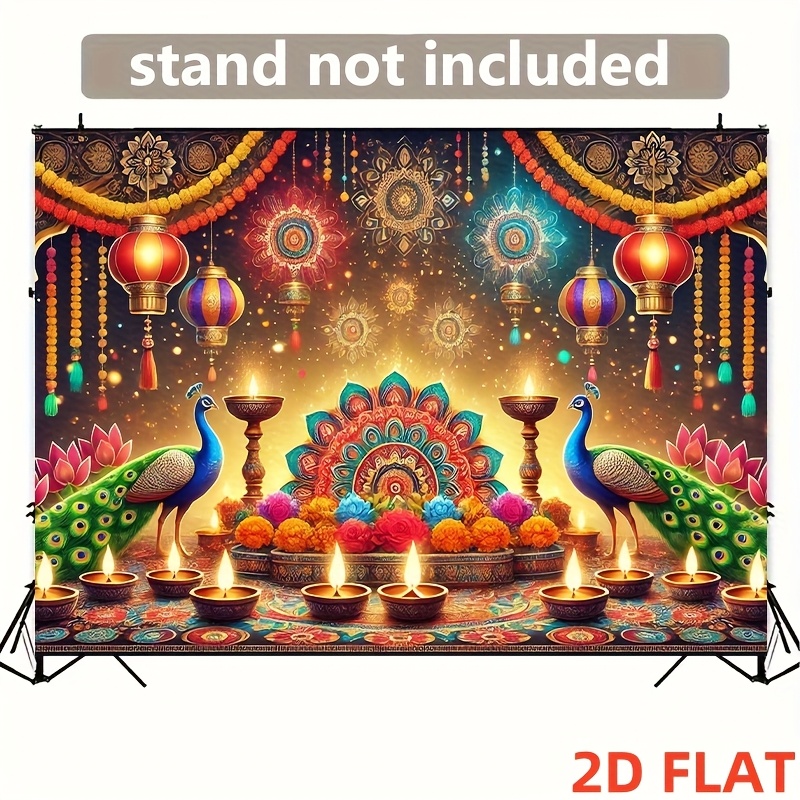 Lighting Decor For Diwali - Diwali Pfauen-Laternen-Wandteppich Indische Festdekoration Diya-Lichter Mandala-Muster