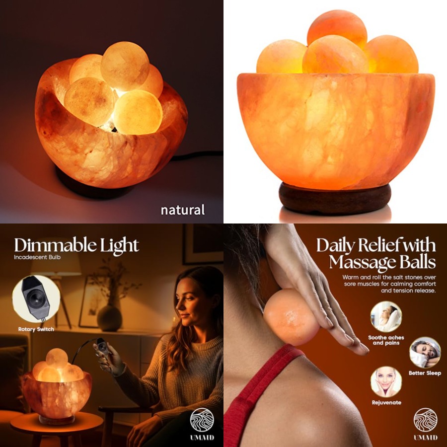Himalayan Salt Lamp - Himalaya-Salzlampe mit 6 Himalaya-Kugeln, dimmbare rosa