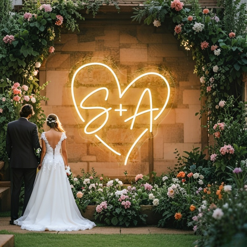 Neon Sign Custom Led - Benutzerdefinierte Initialen Herz LED Neon Schild,