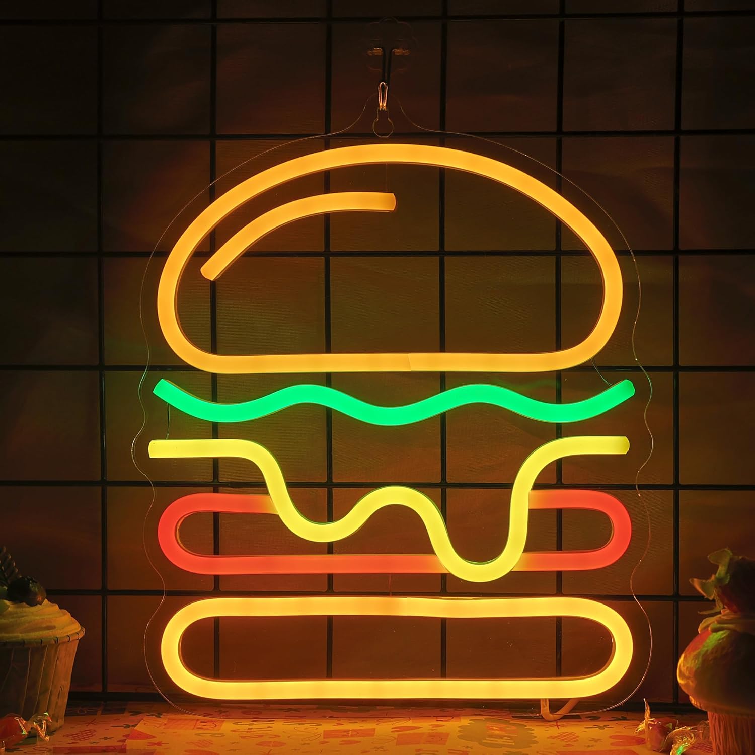 Lighting Home Decor Ideas - Burger-Neonschild mit mehrlagigem Käse-LED-Licht für Fast-Food-Restaurant,
