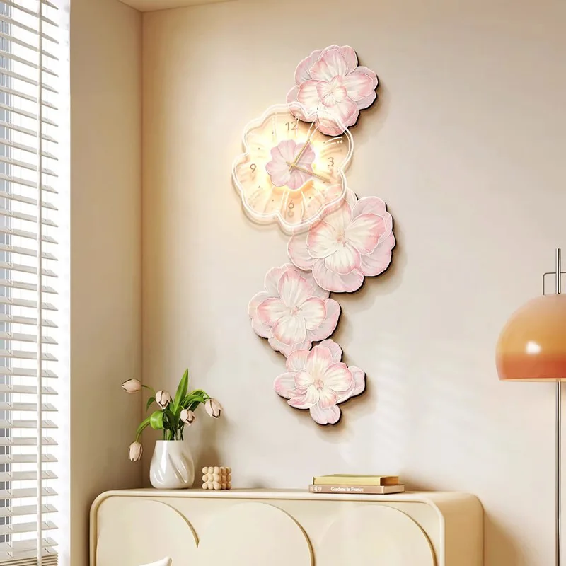 Rosa Blume Licht Luxus Wanduhr – Lighting Home Decor Wall Clocks Bewertung und Preis